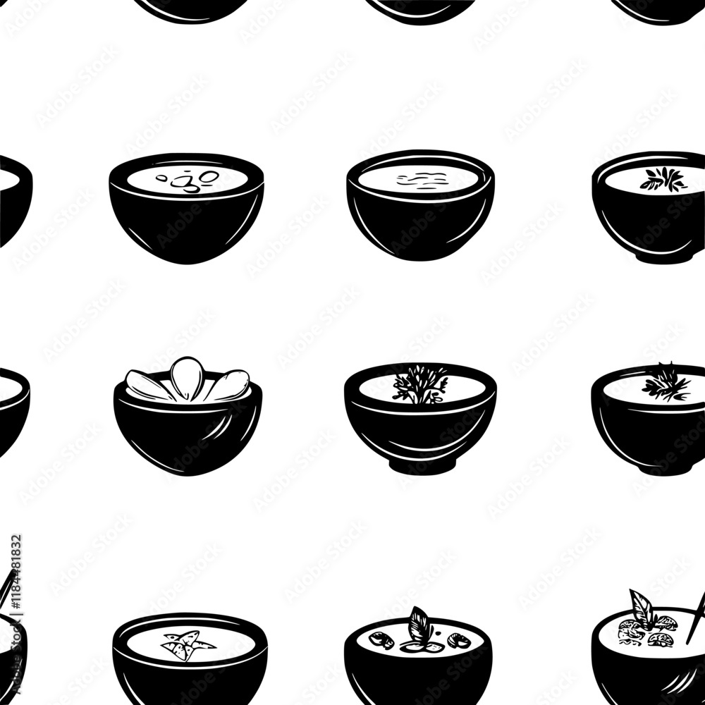 Collection of Butternut Squash Soup icons, Butternut Squash Soup vectorized seamless pattern Collection of Butternut Squash Soup icons, Butternut Squash Soup vectorized seamless pattern