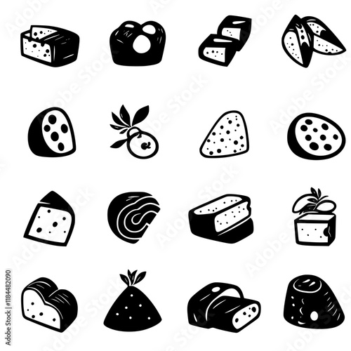 Collection of Cheese Curds icons, Cheese Curds vectorized seamless pattern