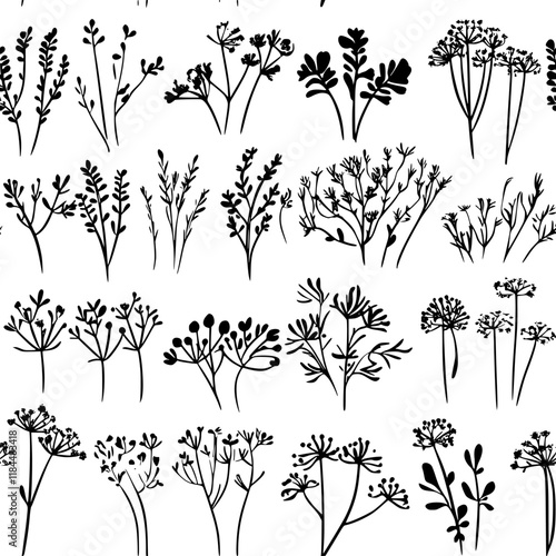 Collection of Dill continuous icon pattern, Dill vectorized artwork