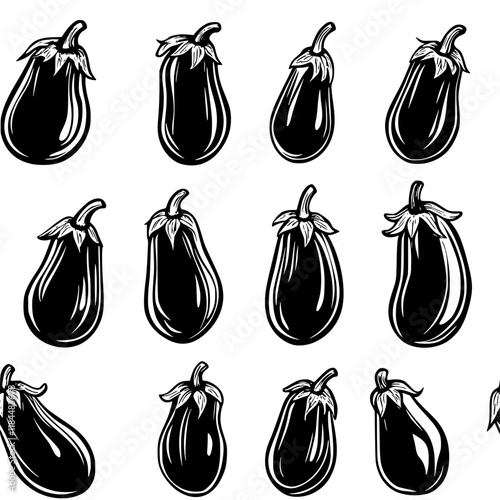 Collection of Eggplant Parmesan continuous icon pattern, Eggplant Parmesan vectorized artwork