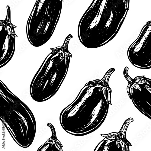 Collection of Eggplant Parmesan icons, Eggplant Parmesan vectorized seamless pattern