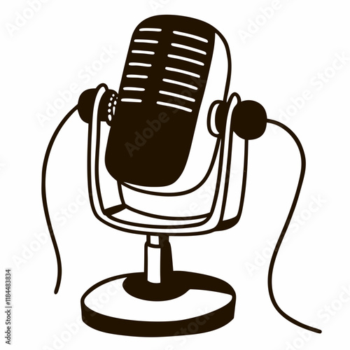 Set of Vector Icons Microphone, Key, Rocket, Chess Pawn, Headphone, Music Note, Camera, Pencil, and Diamond on White Background