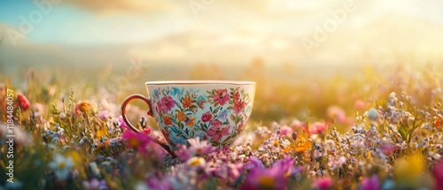 A delightful teacup embellished with artistic floral illustrations photo