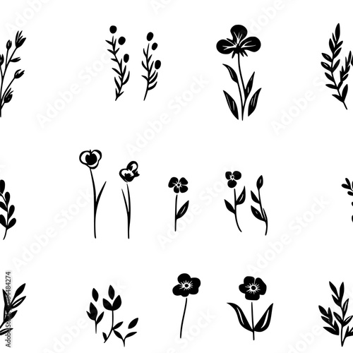 Collection of Flaxseed continuous icon pattern, Flaxseed vectorized artwork