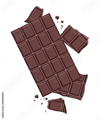 A bar of milk chocolate broken into pieces. Vector illustration.