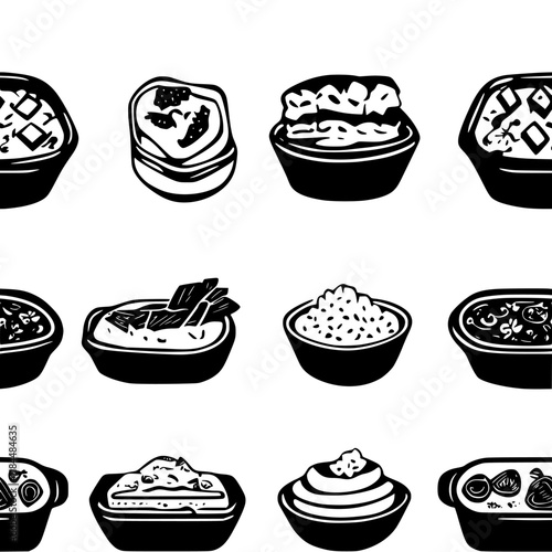 Greek Moussaka tiled design, Greek Moussaka repeating background illustration