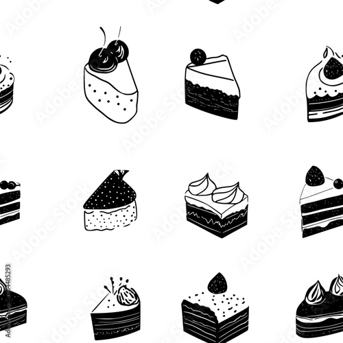 Collection of Hot milk cake icons, Hot milk cake vectorized seamless pattern