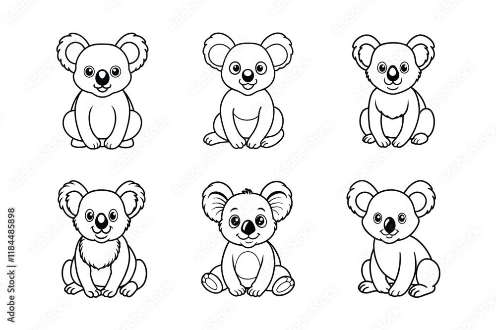 Fototapeta premium cartoon funny little koala sitting outline art 