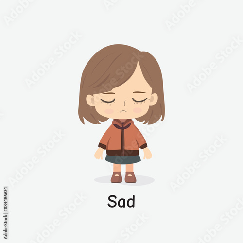 Sad Child Vector Illustration with Tearful Eyes