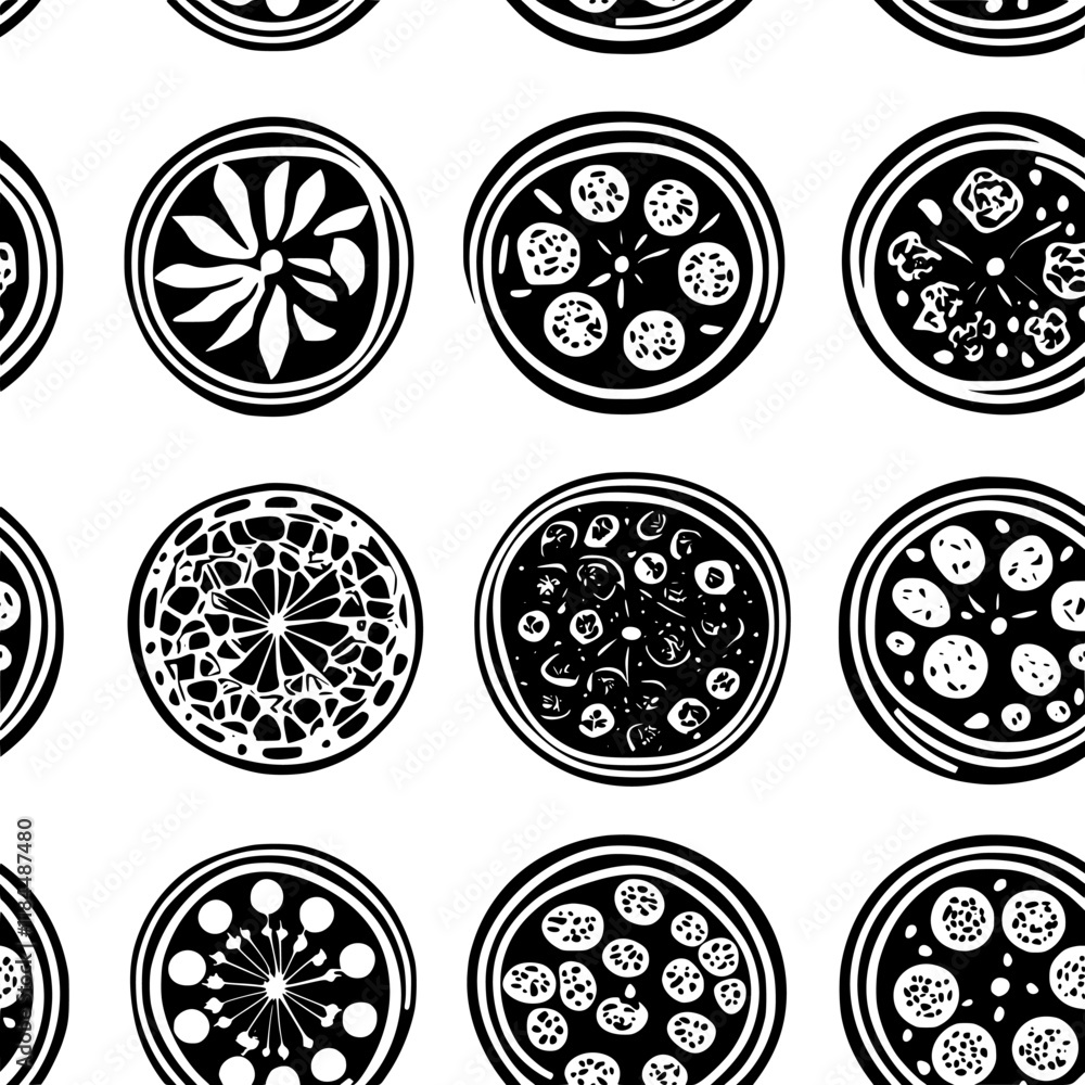 Collection of Pizza Margherita continuous icon pattern, Pizza Margherita vectorized artwork Collection of Pizza Margherita continuous icon pattern, Pizza Margherita vectorized artwork