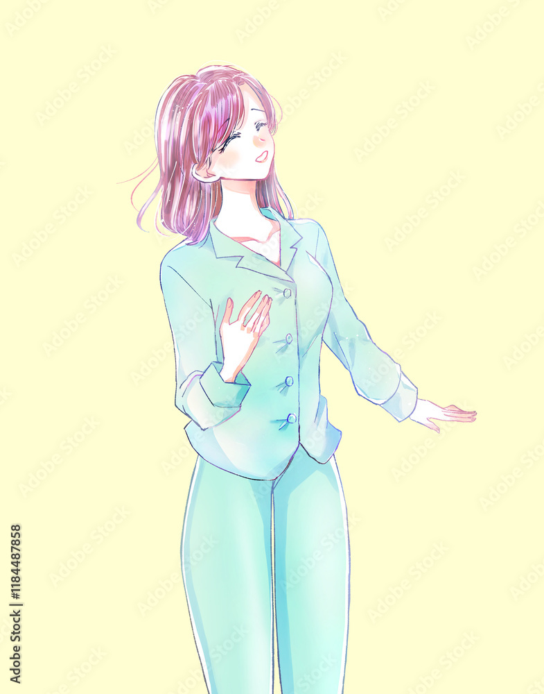 すっきりした雰囲気のパジャマの女性