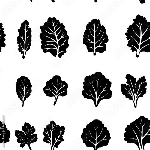 Collection of Raw Kale icons, Raw Kale vectorized seamless pattern