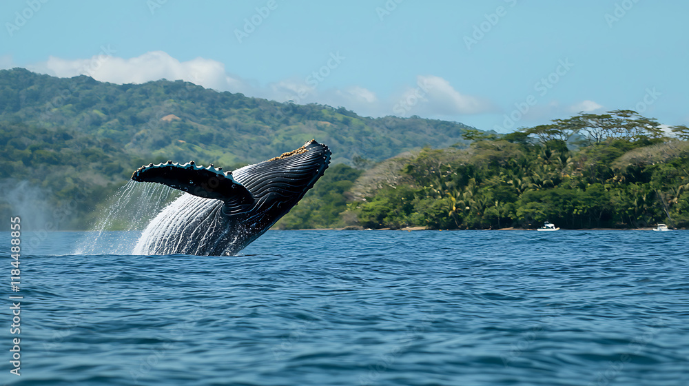Obraz premium A whale is jumping out of the water. generated using AI