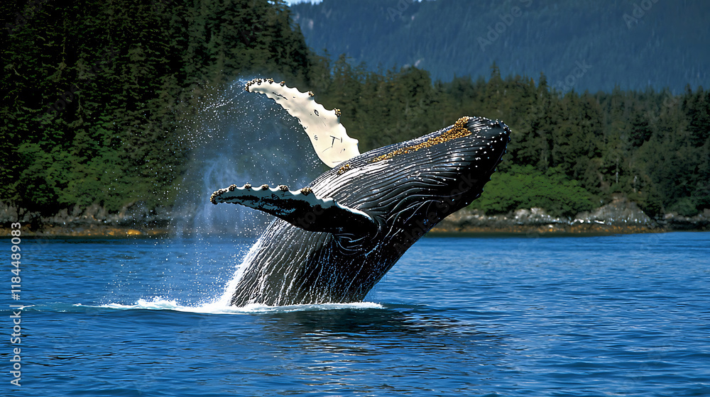 Obraz premium A whale is jumping out of the water. generated using AI