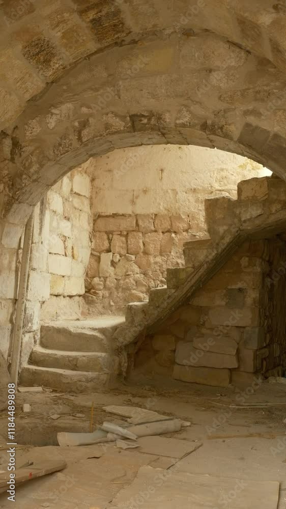 Abandoned stone arched stairway in an old historical building Abandoned stone arched stairway in an old historical building
