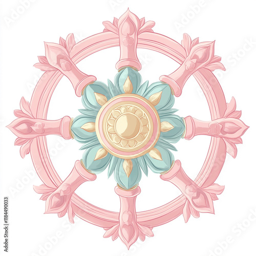 Wheel of Law Buddhism illustration isolated on white background photo