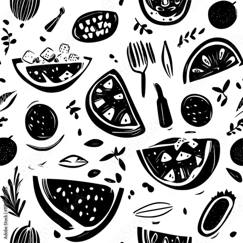 Watermelon and Feta Salad artwork, Watermelon and Feta Salad graphic illustrations