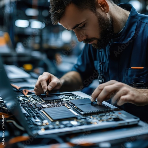 Technician Working on Computer Hardware Repair