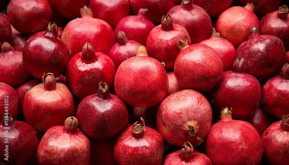 abundance of fresh and healthy pomegranates fruit background texture