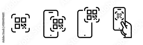 Payment, linear icon set. Payment online options, vector icons. Outline payment method symbols. Money transfer, banking, credit card, cash transaction symbol. Qr-code, bar-code scanning illustration