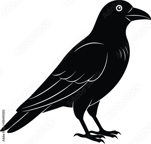 Halloween Crow Vector Silhouette illustration black color, crow bird vector
 photo