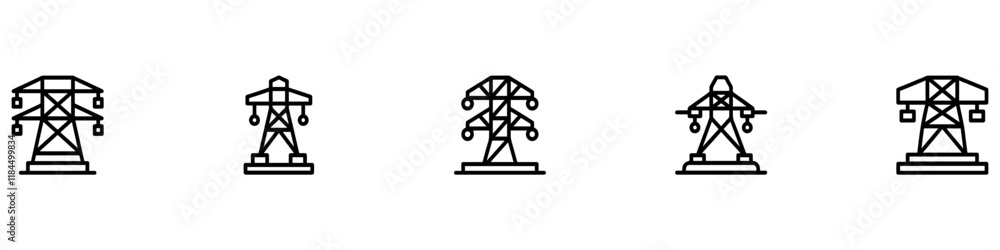 Obraz premium Electricity Tower icon vector set. Transmission Tower illustration sign collection. Power Lines symbol. Electrical Lines logo. Vector Illustration. EPS 10