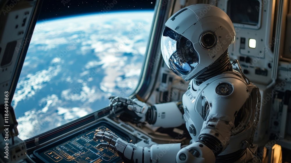 Advanced Humanoid Robot in Space Station Setting 13 Advanced Humanoid Robot in Space Station Setting 13