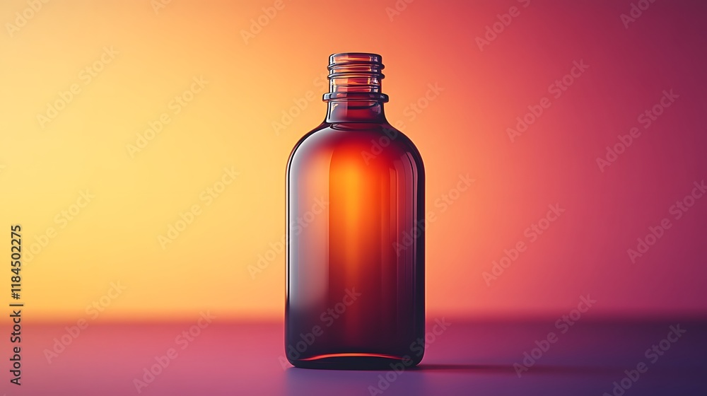 Sleek glass bottle mockup with a minimalistic cap design on a gradient backdrop Sleek glass bottle mockup with a minimalistic cap design on a gradient backdrop