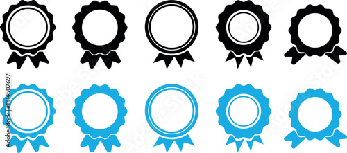 Certificate badge award. Premium quality. Achievement badge. Medal prize icon premium quality badge award ribbon vector icon set merit reward champion icons.