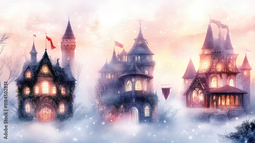 Fototapeta premium Enchanted Castles in Winter Mist