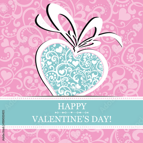 Happy Valentine's day! Celebration pink background with heart and place for your text. 14 February  Vector Illustration