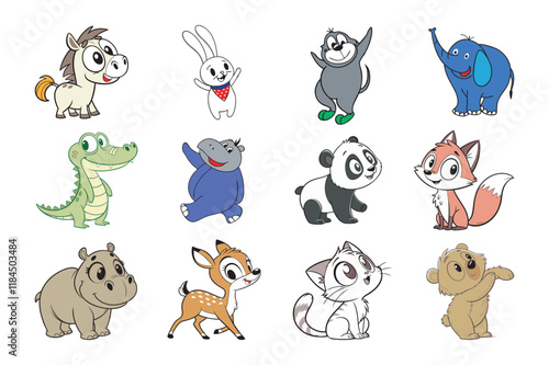 set of animals. Adorable Animal Cartoon Bundle. Cute and Playful Characters