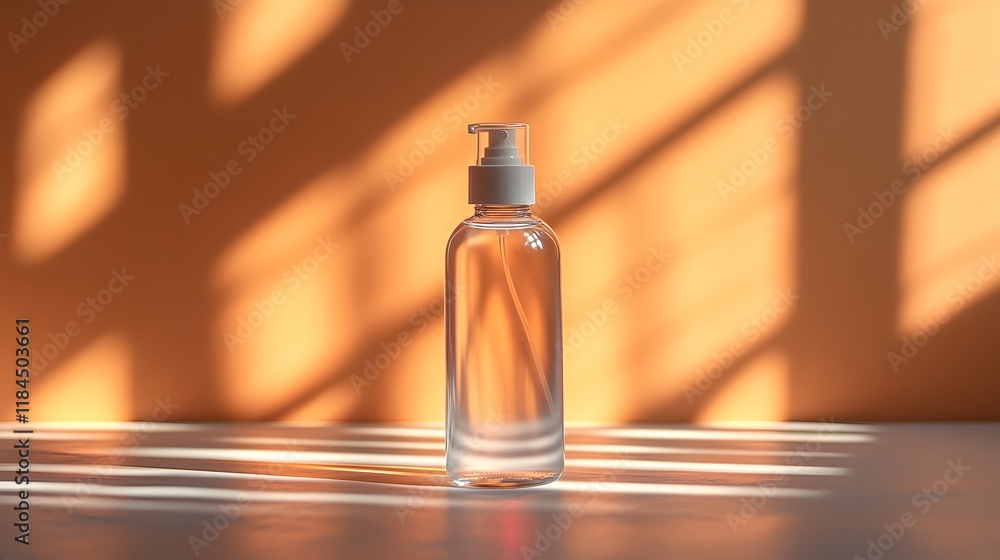 Blank spray bottle mockup with a sleek design on a neutral background with soft light Blank spray bottle mockup with a sleek design on a neutral background with soft light