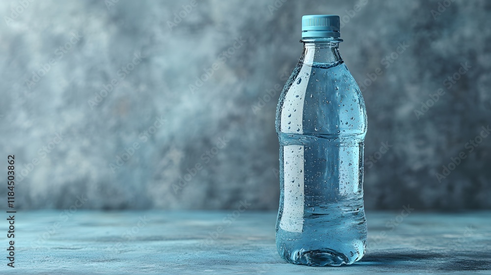 Plastic blank bottle mockup standing upright on a gradient blue background Plastic blank bottle mockup standing upright on a gradient blue background