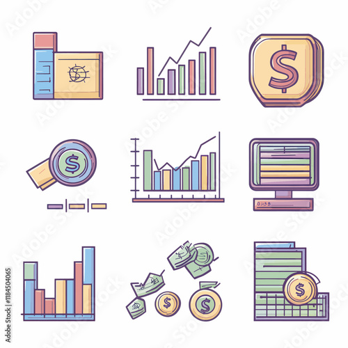 minimalistic graphic icon set money investment illustration