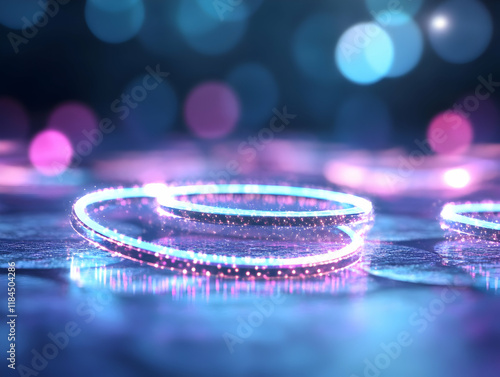 Wallpaper Mural Glowing rings, abstract art, dark background, bokeh lights, digital art, website header Torontodigital.ca