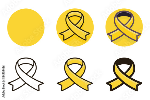 Variety of elegant line art ribbons in different colors, representing support and awareness initiatives World cancer day line art icon set