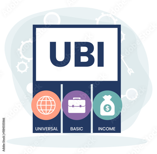 UBI - Universal Basic Income acronym. business concept background. vector illustration concept with keywords and icons. lettering illustration with icons for web banner, flyer, landing page