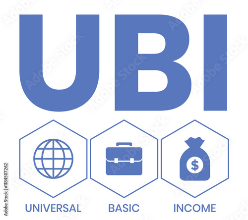 UBI - Universal Basic Income acronym. business concept background. vector illustration concept with keywords and icons. lettering illustration with icons for web banner, flyer, landing page