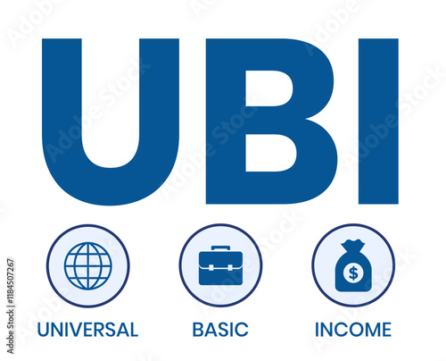 UBI - Universal Basic Income acronym. business concept background. vector illustration concept with keywords and icons. lettering illustration with icons for web banner, flyer, landing page