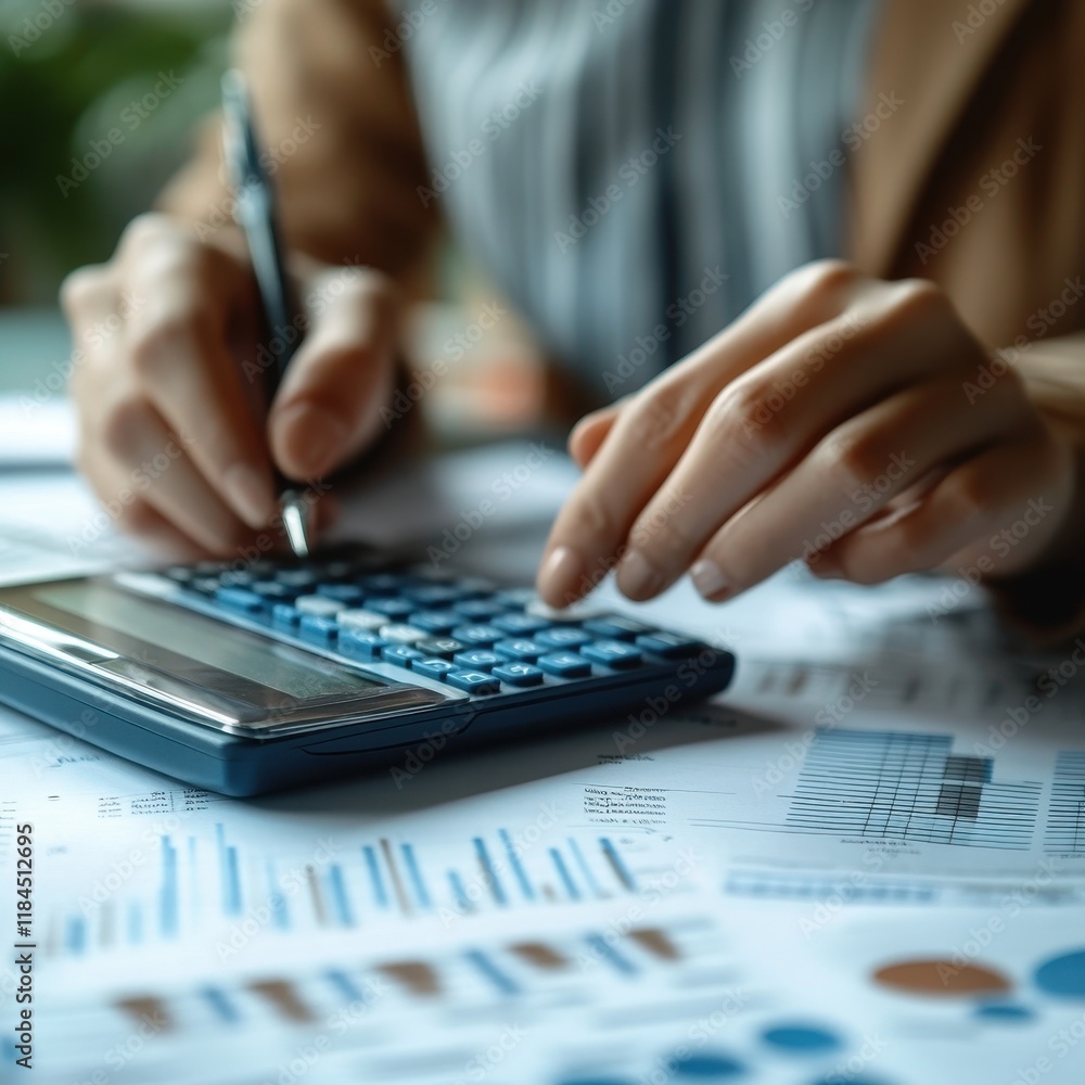 Person Using Calculator for Financial Analysis Person Using Calculator for Financial Analysis