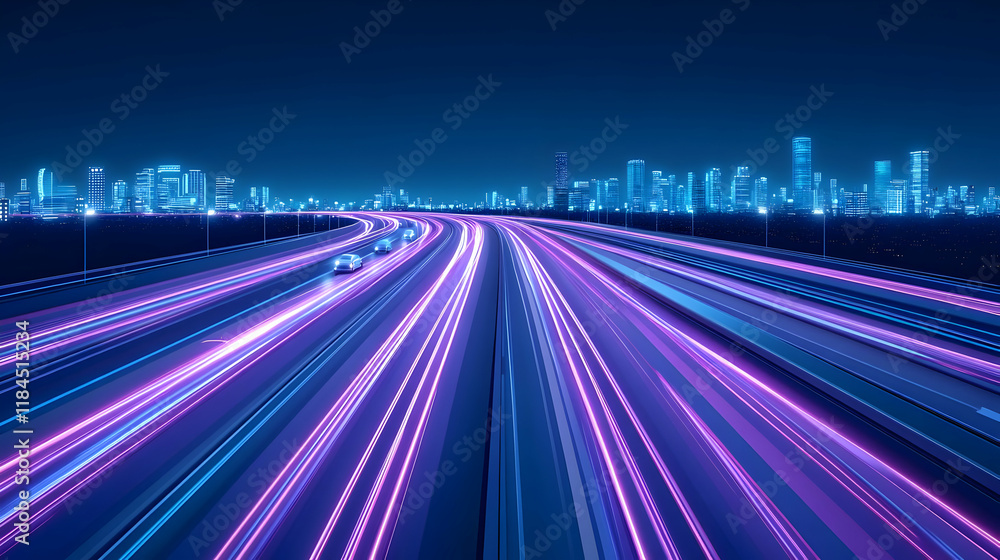 Night City Highway Speed 3D Illustration Night City Highway Speed 3D Illustration