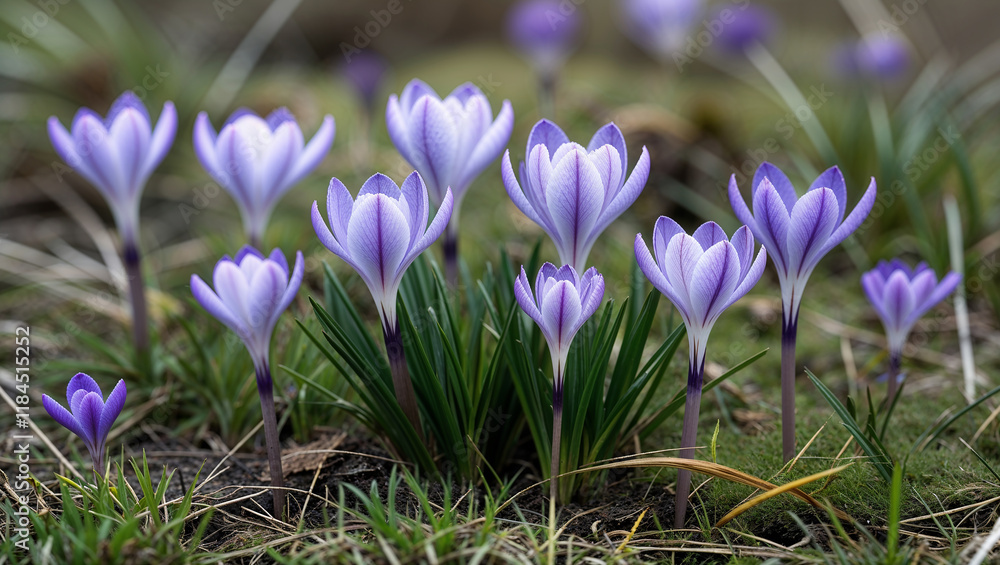 Blooming crocus flowers showing the arrival of spring season Blooming crocus flowers showing the arrival of spring season