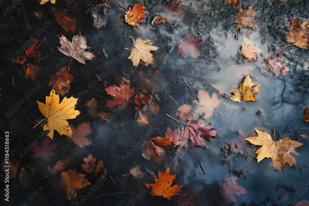 Fallen leaves blanket the misty forest floor as autumn settles in during late October Fallen leaves blanket the misty forest floor as autumn settles in during late October