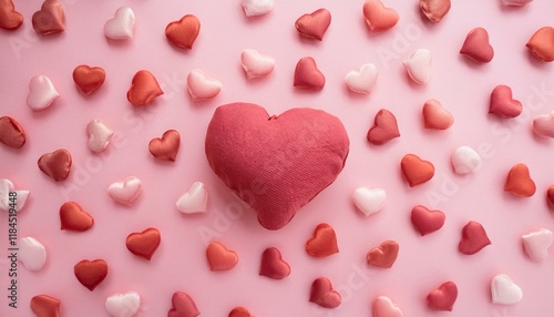 Heartfelt Valentine's Day: A large, plush heart takes center stage amidst a scattering of smaller hearts.