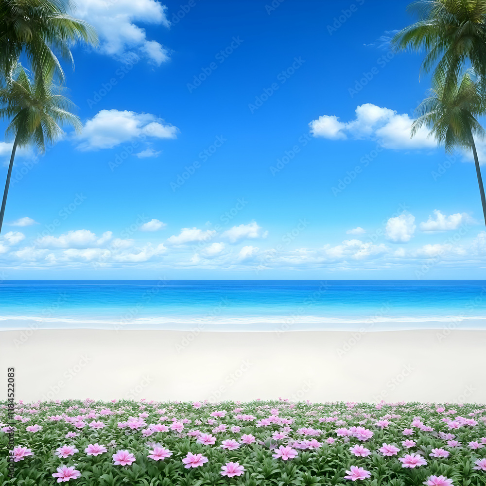 Tropical Beach Flowers 3D Background Tropical Beach Flowers 3D Background