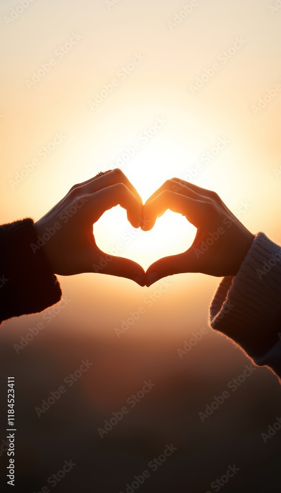 Fototapeta premium Heartfelt Sunset, A Symbol of Love and Connection Against Golden Light
