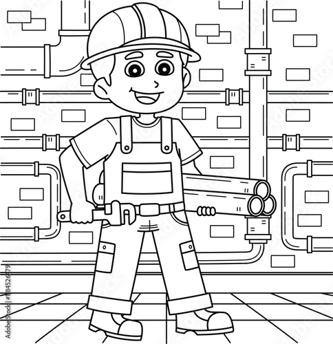 Construction Worker Plumber Coloring Page for Kids