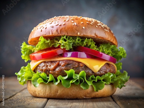 Burger King with tomatoes ketchup sliced onions cheese fresh lettuce and soft buns photo