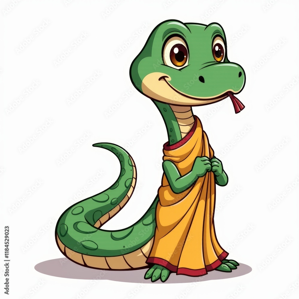 Fototapeta premium Cute Cartoon Lizard in Orange Robe, isolated background